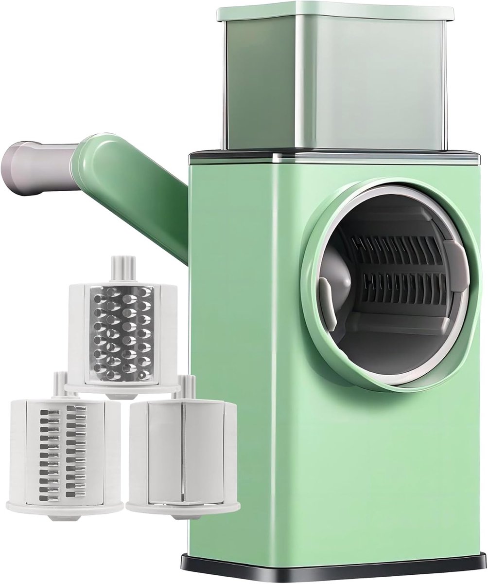 Rotating Cheese Grater with 3 Blades & Collection Tray - Multifunctional Cheese Grater - Includes Suction Cup V1188-ZXY-10729