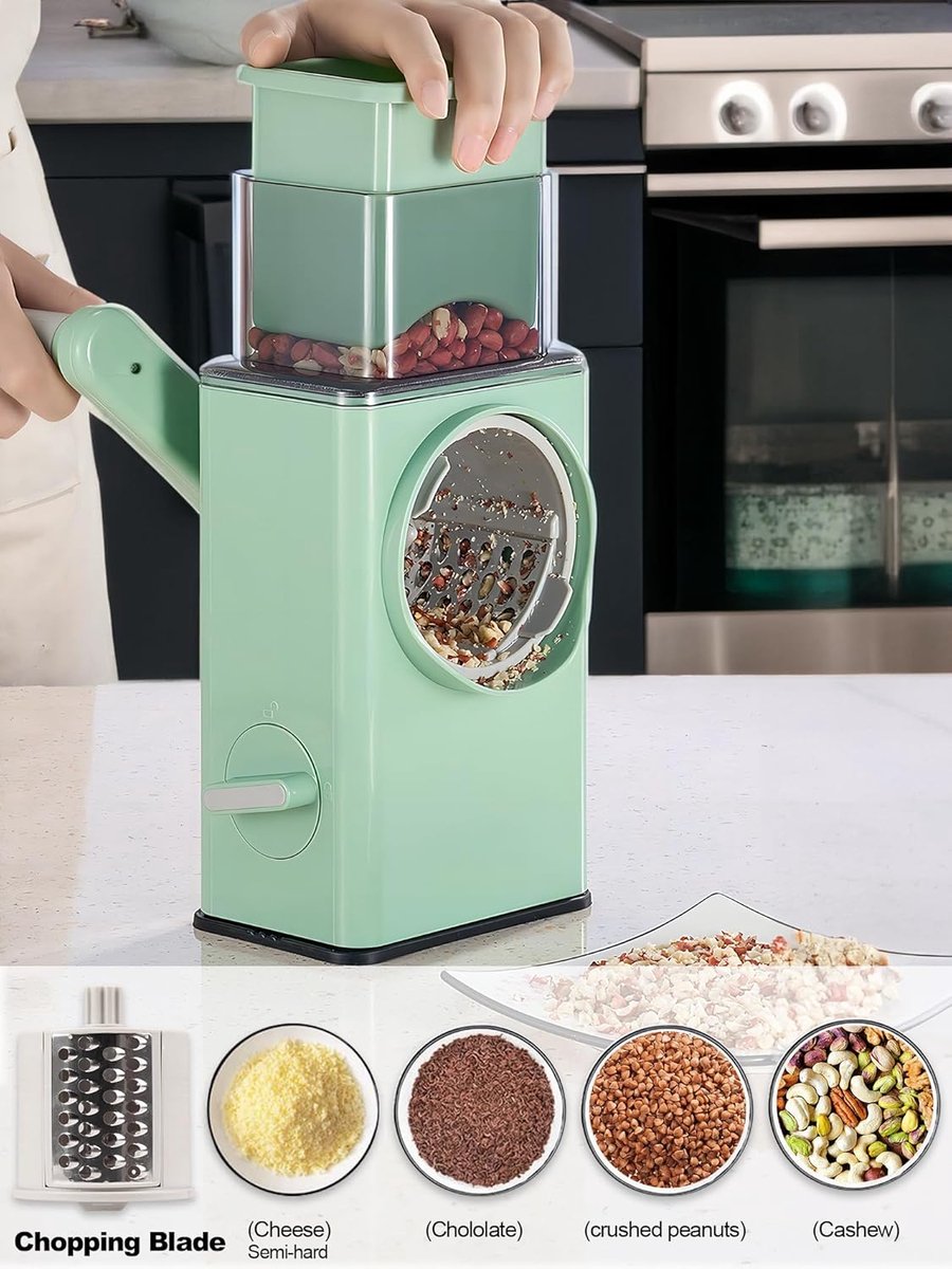 Rotating Cheese Grater with 3 Blades & Collection Tray - Multifunctional Cheese Grater - Includes Suction Cup V1188-ZXY-10729