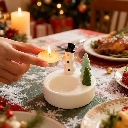 1 Piece - Ceramic Tea Light Holder - Desk Decoration - Snowman Candle Holder - Dining Table Ornament - V1188-ZXY-10759