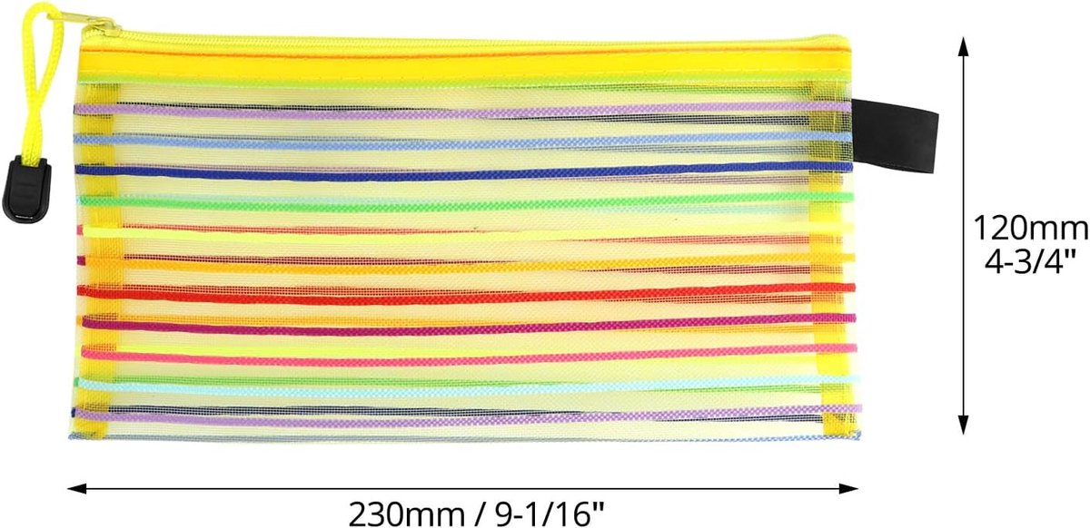 Storage Bags - Set of 6 - Pencil Case - 6 different colored mesh pockets with zipper - Nylon pencil case - V1188-ZXY-10765