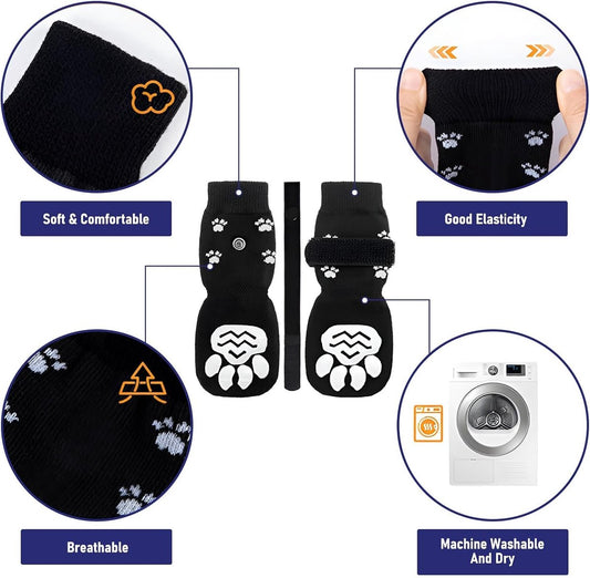 Dog Shoes - Dog Shoe Paw Pads - Non-slip Dog Socks 4-Piece Set - Dog Socks with Adjustable Shoulder Straps - V1188-ZXY-10768