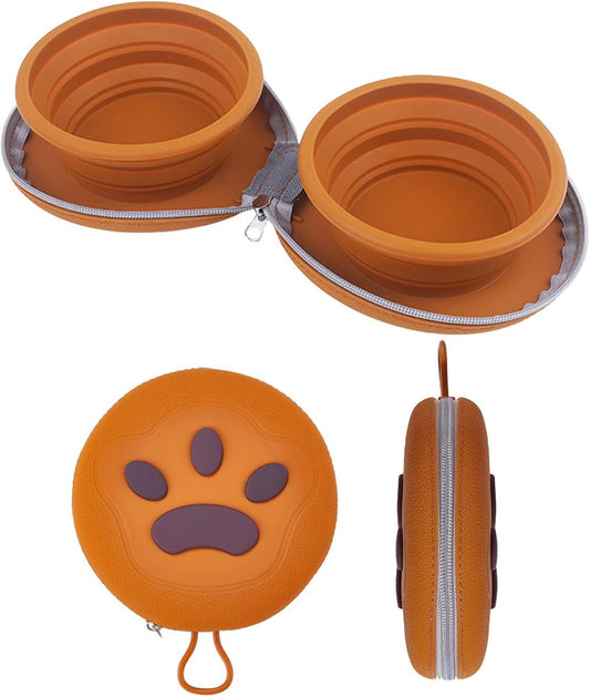 Dog Food Bowl - Foldable Dog Food Bowl - Outdoor Pet Food Bowl - 2-in-1 Dog Food Bowl - with Zippered Storage V1188-ZXY-10775