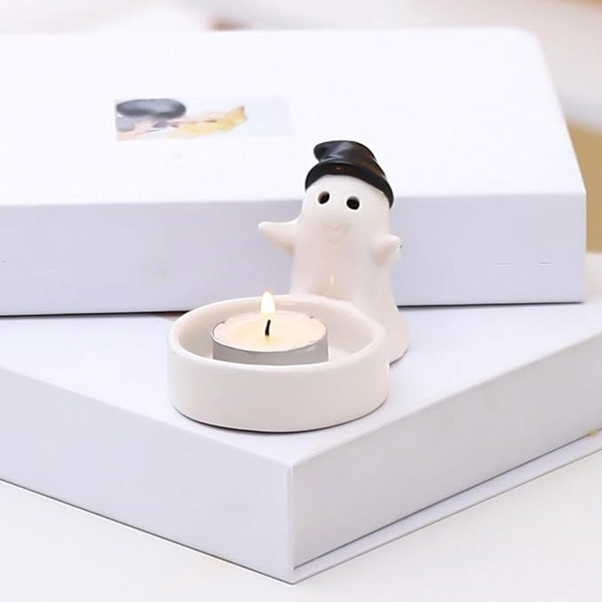 1 Piece - Ceramic Ghost Candle Holder - Cute Ghost Ornament - Birthday Gift - Desk Decoration (Style 1) V1188-ZXY-10784