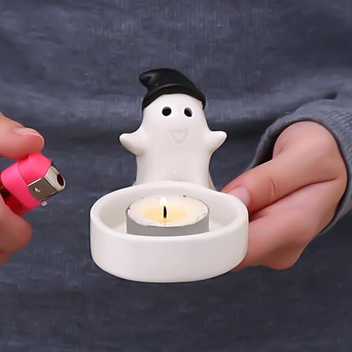 1 Piece - Ceramic Ghost Candle Holder - Cute Ghost Ornament - Birthday Gift - Desk Decoration (Style 1) V1188-ZXY-10784