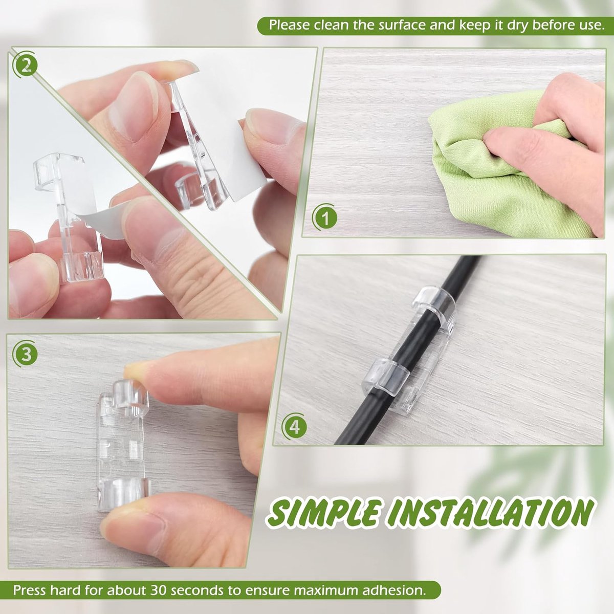 Transparent Cable Clips Self-Adhesive - Cable Organizer - 120 pieces - Cable Tray - Cable Ties - Cable Lock - V1188-ZXY-10787
