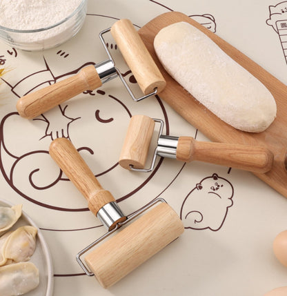 Dough Rolling Machine - Double-Sided Wooden Dough Rolling Machine - Three-Piece Set - Hand Baking Utensils - V1188-ZXY-10798