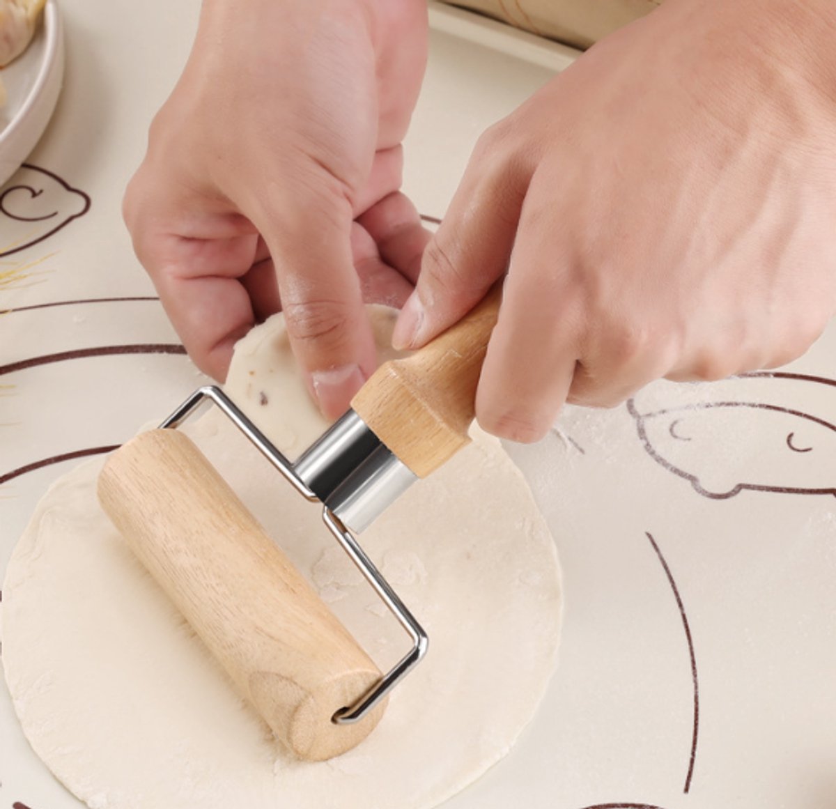 Dough Rolling Machine - Double-Sided Wooden Dough Rolling Machine - Three-Piece Set - Hand Baking Utensils - V1188-ZXY-10798