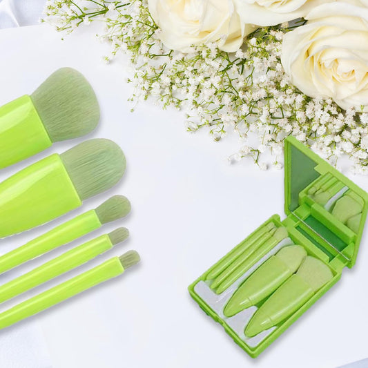Makeup Brush Set - 5-Pack - Portable - Travel Makeup Brush Set with Mirror Case - Professional Foundation V1188-ZXY-10808