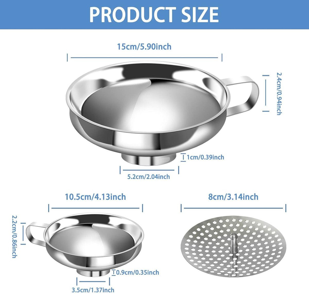 3-Pack - Funnels - Stainless Steel - Kitchen Funnels - Jam Can Funnels V1188-ZXY-10812