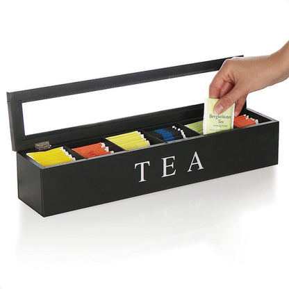 Tea Box - Tea Box 6 Compartments - Wooden Tea Box - Suitable for Loose Tea - 43 x 9 x 8.7 cm - Black V1188-ZXY-10822