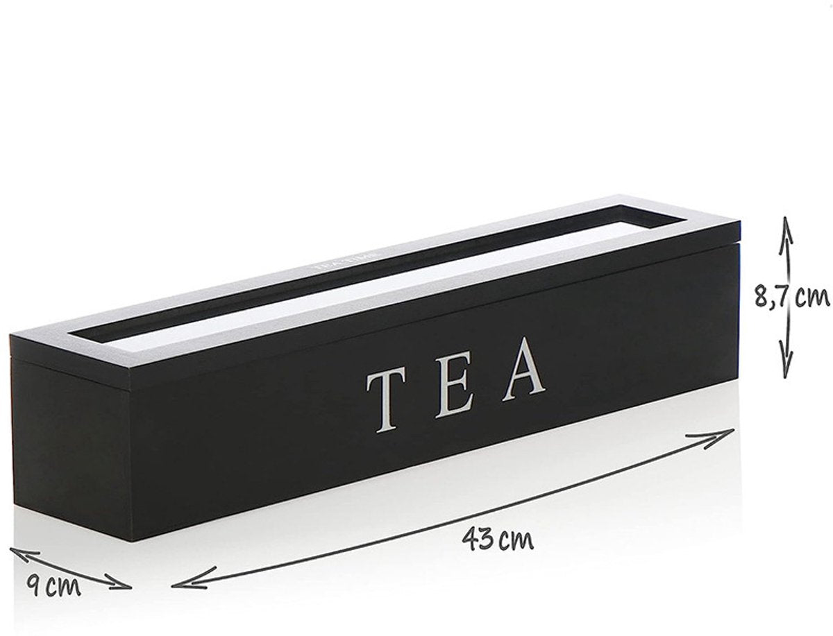 Tea Box - Tea Box 6 Compartments - Wooden Tea Box - Suitable for Loose Tea - 43 x 9 x 8.7 cm - Black V1188-ZXY-10822