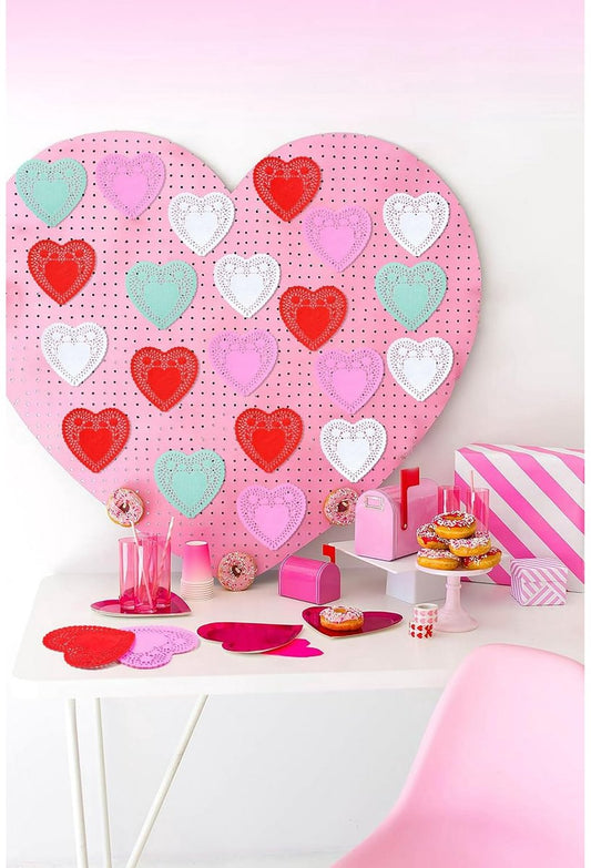 600 Paper Heart Tablecloths - Valentine's Day Decorations, Red/Pink/White Lace Cutouts - Valentine's Day V1188-ZXY-10832