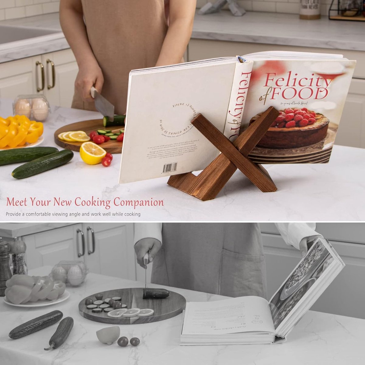 Recipe Rack - Wooden Recipe Shelf - Cookbook Rack - Multifunctional Display Rack - Kitchen Decoration - Brown V1188-ZXY-10833
