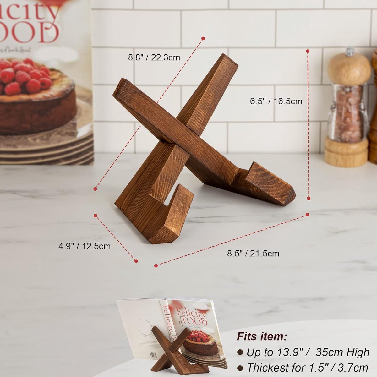 Recipe Rack - Wooden Recipe Shelf - Cookbook Rack - Multifunctional Display Rack - Kitchen Decoration - Brown V1188-ZXY-10833