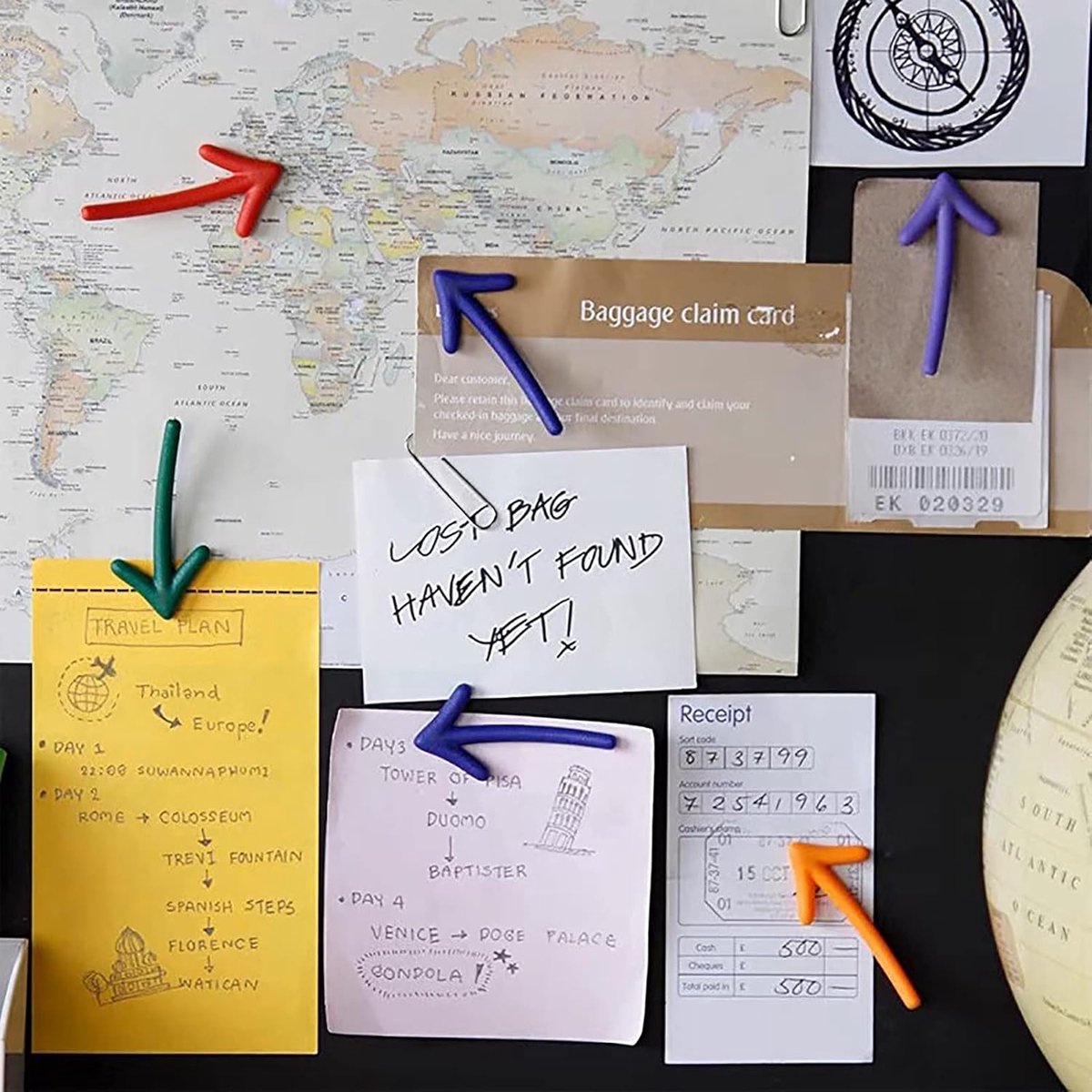 3D Arrow-Shaped Magnetic Notes - Fridge Magnets - 12-Piece Set for Whiteboard & Fridge - 2 Pieces in Each V1188-ZXY-10854