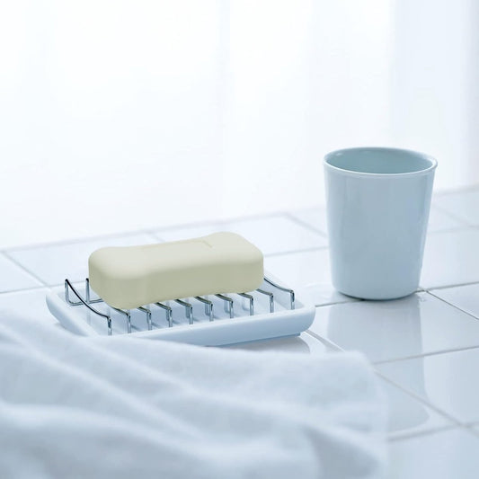 Soap Dish - Soap Holder - Double-Layer Ceramic Soap Dish - Bathroom Soap Dish Made of 304 Stainless Steel - V1188-ZXY-10857