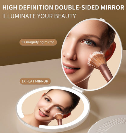 Make-up mirror - Mini mirror with light - 1x/5x magnification - 10 cm - Rechargeable - Suitable for wallets, V1188-ZXY-10858