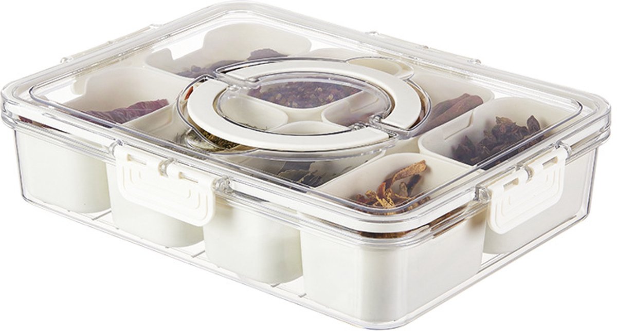 Snack Boxes - Divided trays with lids and handles - Transparent snack boxes for fruit, snacks, sweets and V1188-ZXY-10861