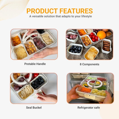 Snack Boxes - Divided trays with lids and handles - Transparent snack boxes for fruit, snacks, sweets and V1188-ZXY-10861