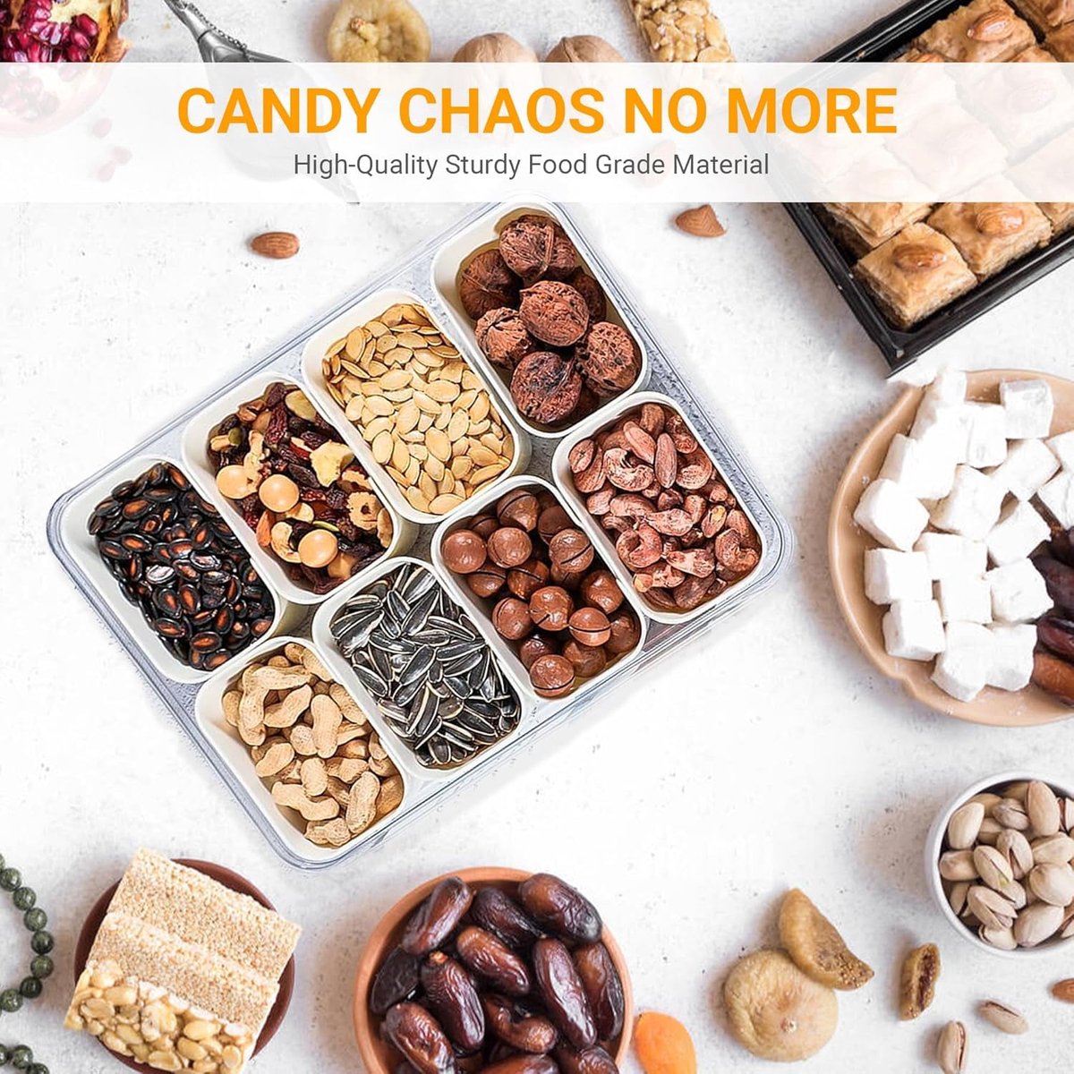 Snack Boxes - Divided trays with lids and handles - Transparent snack boxes for fruit, snacks, sweets and V1188-ZXY-10861