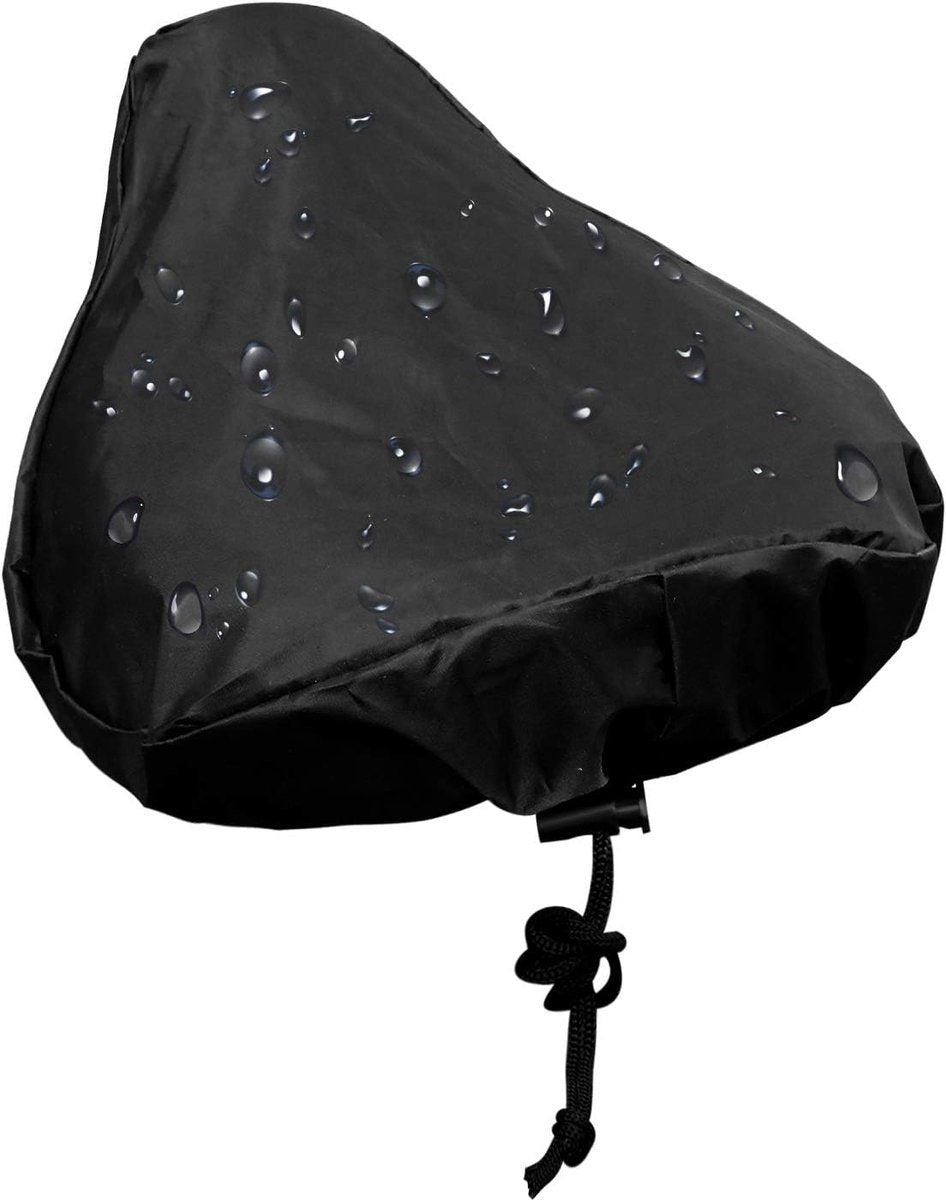 Waterproof Bicycle Saddle Cover with Drawstring - Black - Universal Size 24x27 cm - Protects Against Rain & V1188-ZXY-10866