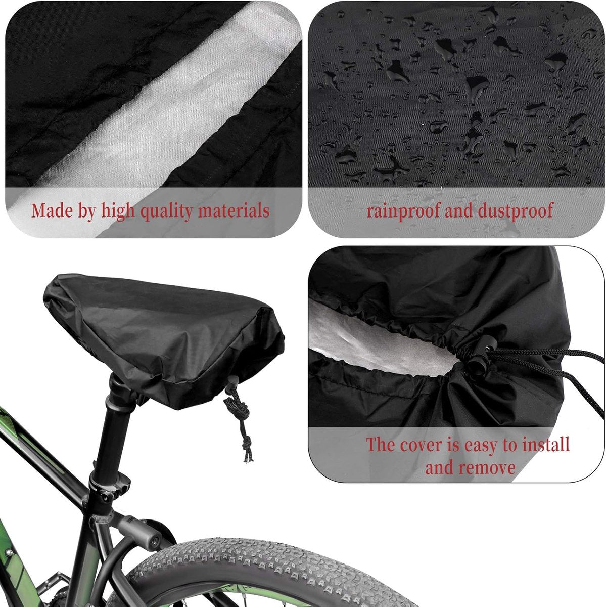 Waterproof Bicycle Saddle Cover with Drawstring - Black - Universal Size 24x27 cm - Protects Against Rain & V1188-ZXY-10866
