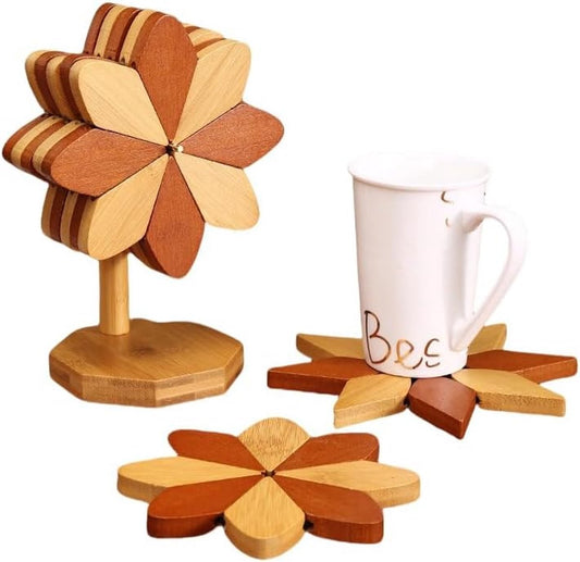 Coasters - Heat-insulating coasters - Wooden heat-insulating bowl mats - Set of coasters with floral motif - V1188-ZXY-10871