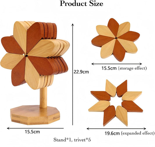 Coasters - Heat-insulating coasters - Wooden heat-insulating bowl mats - Set of coasters with floral motif - V1188-ZXY-10871