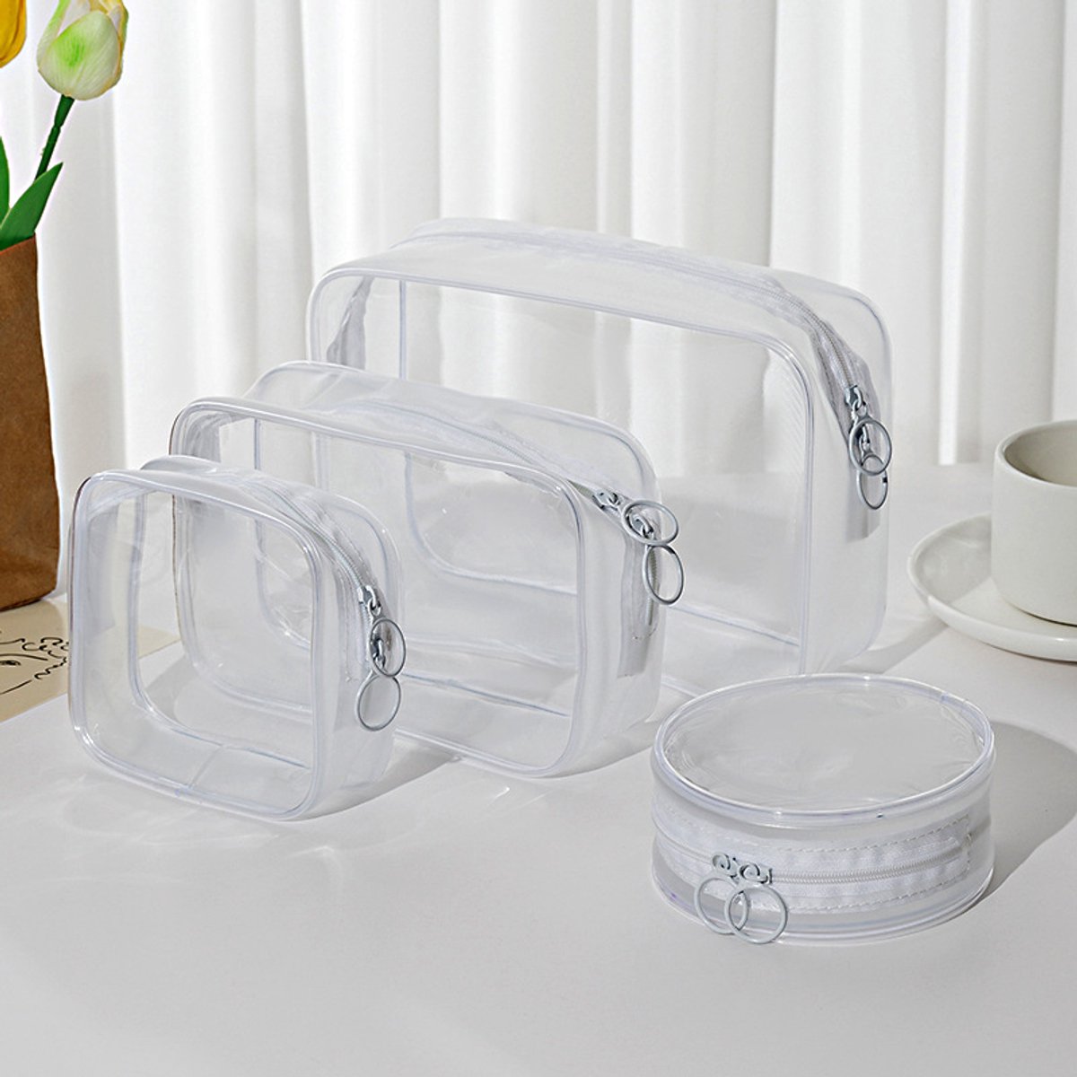 Storage Bag - 4 Pieces - Portable Storage Bag - Simple Makeup Bag - Foldable - Transparent V1188-ZXY-10877