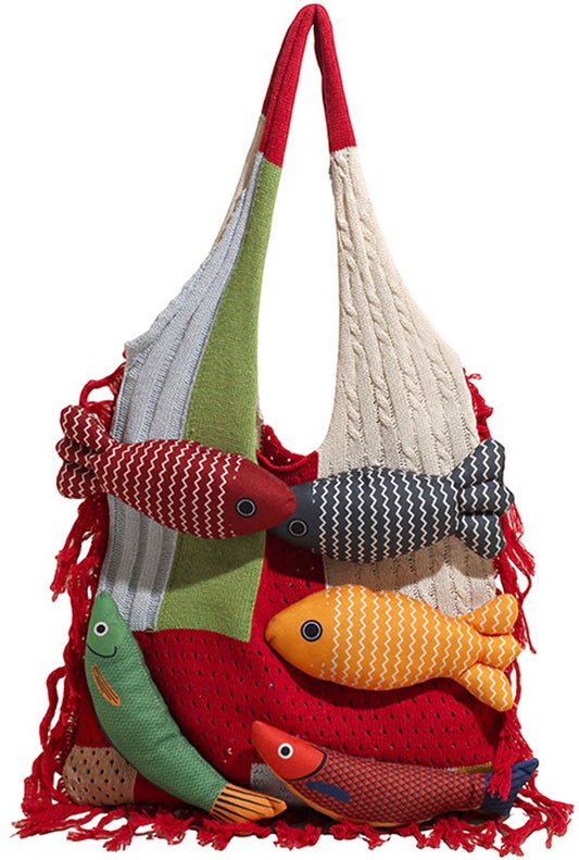 Shoulder Bag - Spacious Storage Bag - Versatile Knitted Bag - Tassel Shopping Bag - Perfect for Day Trips and V1188-ZXY-10889