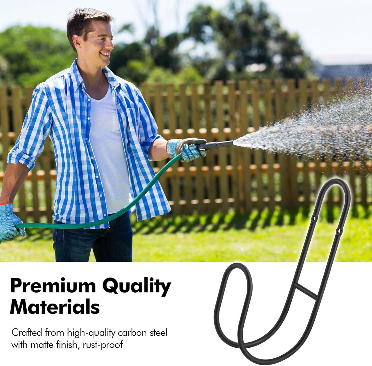 Garden Hose Hanging System - Wall Mount for Neat Storage - Stainless Steel Frame - Black V1188-ZXY-10891