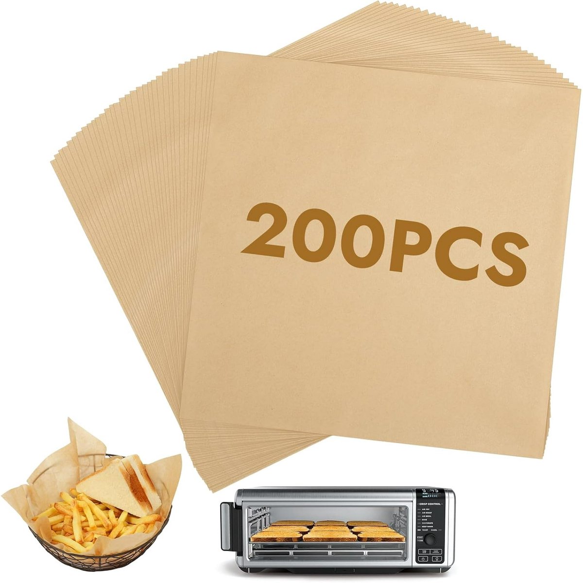 Baking Paper - 12-inch Airfryer Baking Paper - 200 Sheets - Disposable Airfryer Liner - Oven Accessory with V1188-ZXY-10895