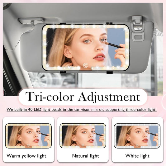 LED Lighted Sun Visor Mirror - Lighted Makeup Mirror - Dimmable Illuminated Makeup Mirror for Car - 3 Light V1188-ZXY-10897