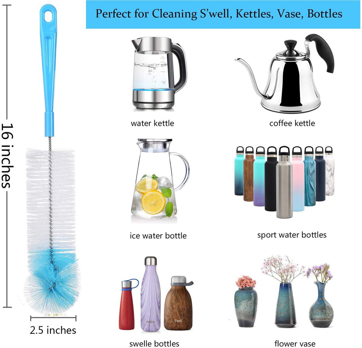 Cup Cleaning Brushes - Pack of 8 - Scratch-resistant - For all cup surfaces - Baby bottle brush - Blue V1188-ZXY-10903
