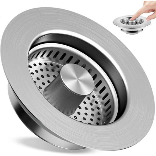 Sink Drain Strainer - 3-in-1 - Stainless Steel - Collapsible Sink Stopper - Strainer - Silver V1188-ZXY-10911