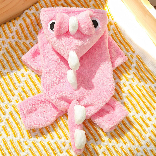Warm Pet Clothing - Cute Dinosaur Dog Suit - Warm Fleece Pet Clothes for Small Dogs - Pink (Size L) V1188-ZXY-10917