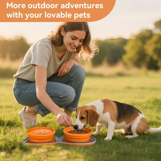 Dog Food Bowl - Foldable Dog Food Bowl - Outdoor Pet Food Bowl - 2-in-1 Dog Food Bowl - with Zippered Storage V1188-ZXY-10920