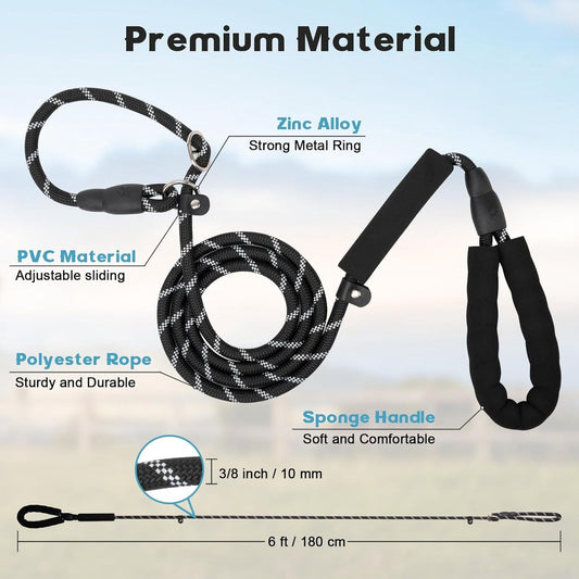 1.8m Long Dog Training Leash - Durable, tension-free polyester dog leash with two padded handles and V1188-ZXY-10925