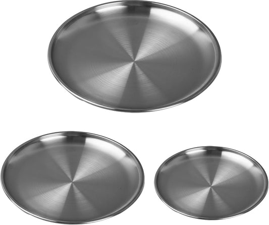 Dinner Plates - 3-Piece - Stainless Steel Plates - 20cm, 23cm, 26cm - Matte Finish - Reusable - Suitable for V1188-ZXY-10932