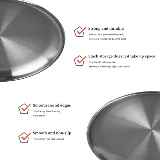 Dinner Plates - 3-Piece - Stainless Steel Plates - 20cm, 23cm, 26cm - Matte Finish - Reusable - Suitable for V1188-ZXY-10932
