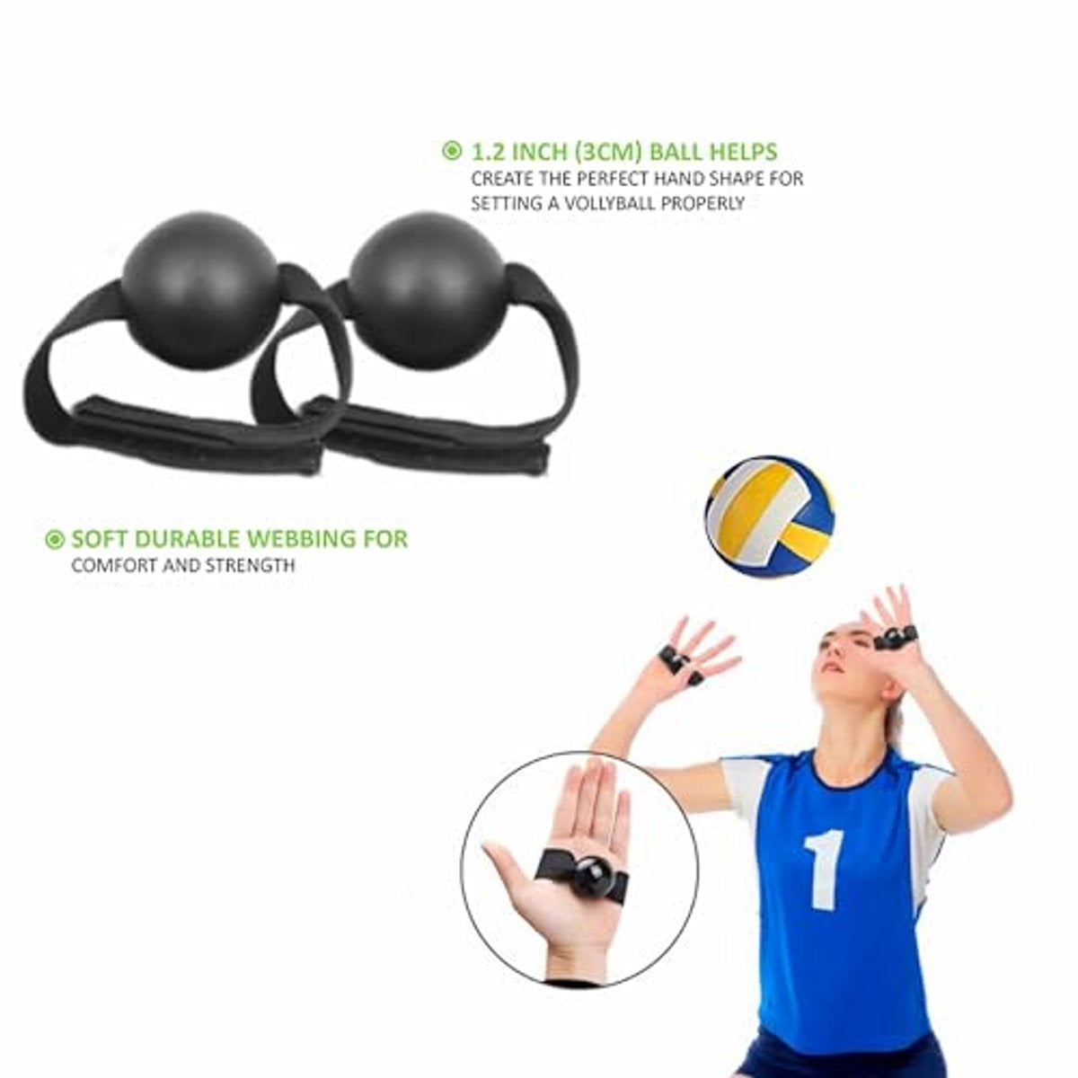 2-Piece Volleyball Hand Shape Trainer - Soft Nylon & Wooden Beads - Adjustable Size for Correct Ball V1188-ZXY-10941