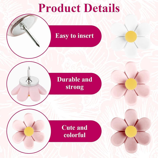 Push Pins - 30 pieces - Flower-shaped push pins - Flower pins for notice boards - Pin board pins - Decorative V1188-ZXY-10943