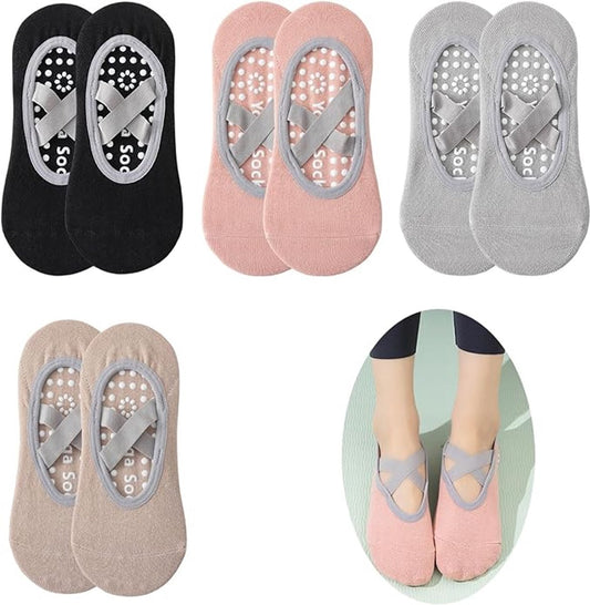 Yoga Socks (4 pairs) - Non-slip socks - Non-slip yoga socks for women - Sizes 35-41 - Pilates socks for V1188-ZXY-10944