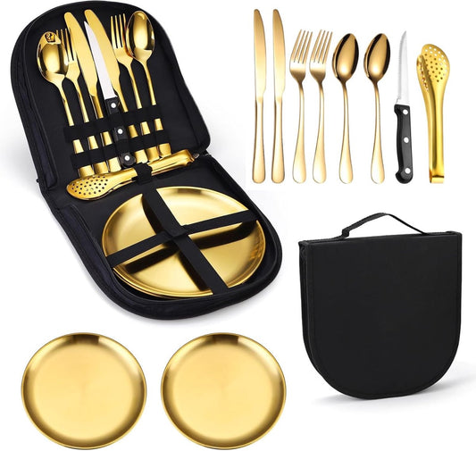 2 Person Cutlery Set (10-piece) - Camping Set for 2 People - Spoons, Knives, Forks, Steak Knives - 10 Pieces V1188-ZXY-10951