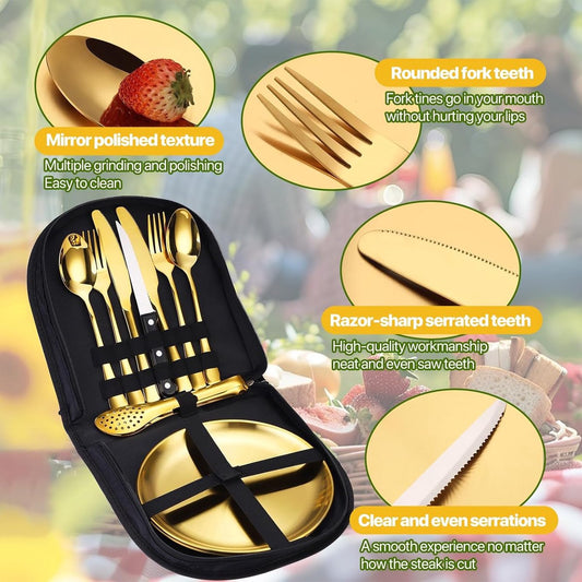 2 Person Cutlery Set (10-piece) - Camping Set for 2 People - Spoons, Knives, Forks, Steak Knives - 10 Pieces V1188-ZXY-10951