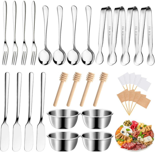 cutlery set - 34-piece set - cheese knife | pastry forks | oval coffee spoons | kitchen tongs & serving tongs V1188-ZXY-10955