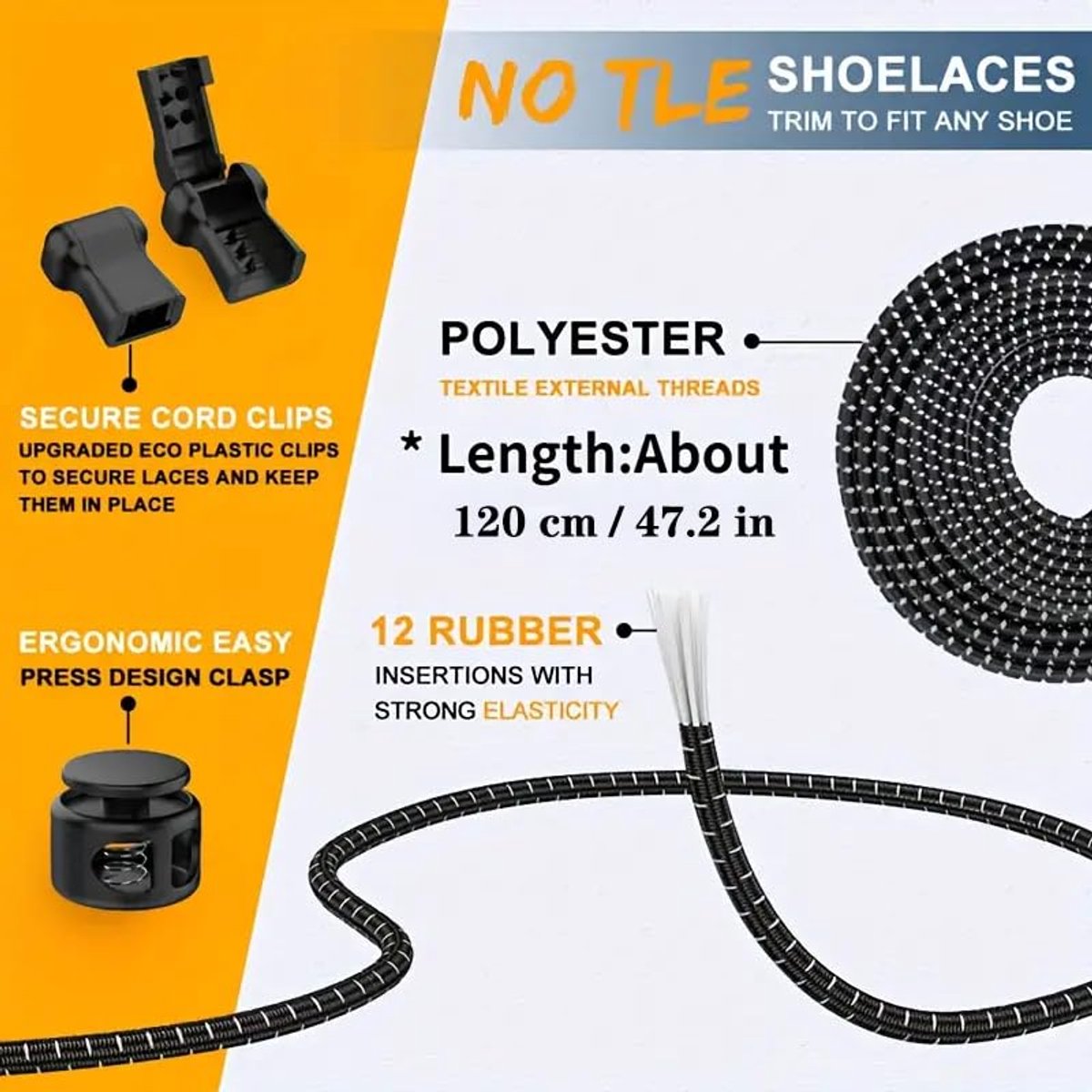 Sneaker Laces 120CM suitable for Sneakers - Elastic laces without a knot - Suitable for students and adults - V1188-ZXY-10960