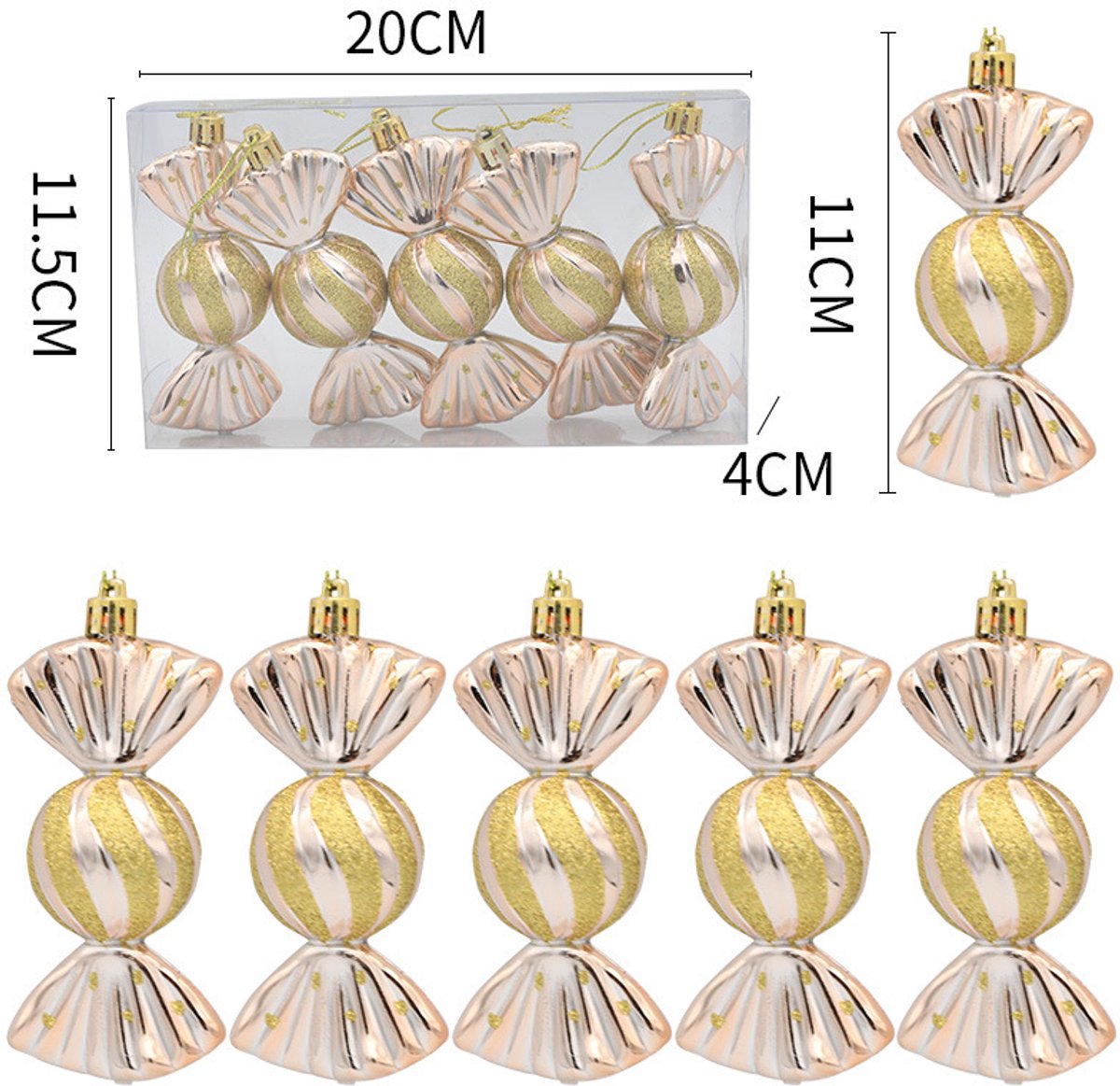 Christmas Decorations - Christmas Decorations - Painted Candy Christmas Tree Decorations - Champagne (5 per V1188-ZXY-10961