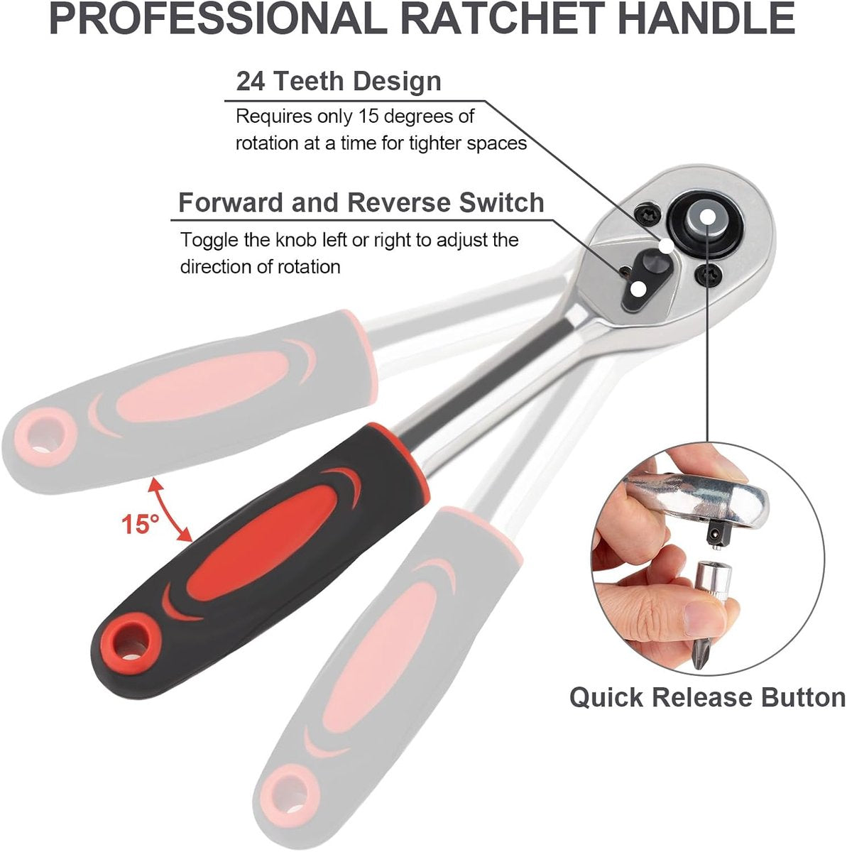 46-Piece Wrench & Ratchet Set - 1/4 Inch Metric for Cars - Compact Storage Case V1188-ZXY-10964