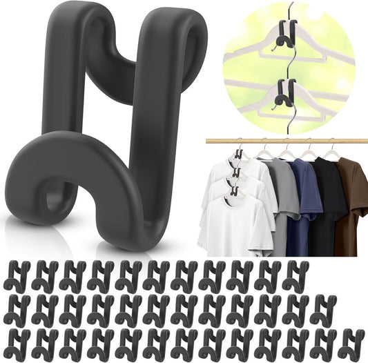 Hanger Hooks | Hooks - S-Hook Hangers - Black - Pack of 100 - Coat Hooks - Space-Saving Hanger Connector V1188-ZXY-10971